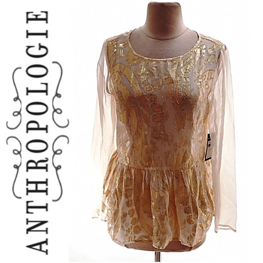 NWT ANTHROPOLOGIE ELLA MOSS GOLD SHEER SILK TOP🌸